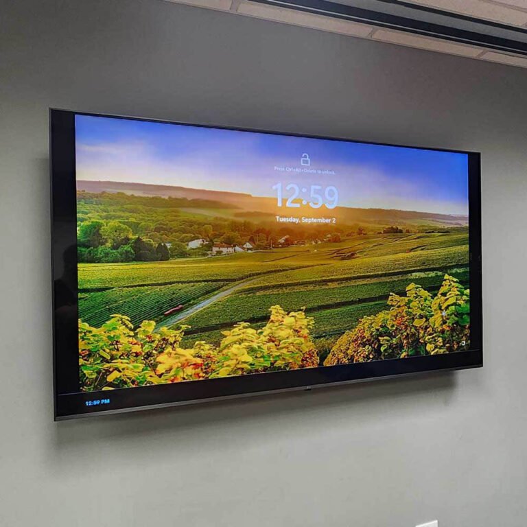 Commercial TV installation with professional floating mount