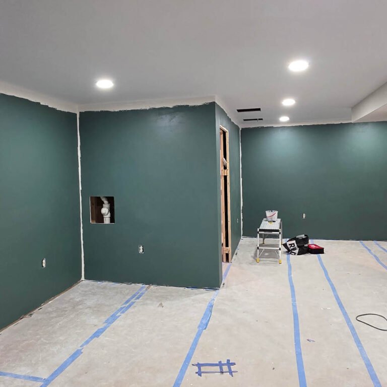 Residential basement remodel with recess lighting